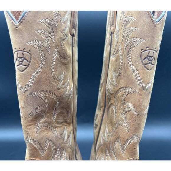 Ariat Western Cowboy Boots Mens 10D Heritage Stockman Distressed Brown Work GUC - Picture 5 of 16